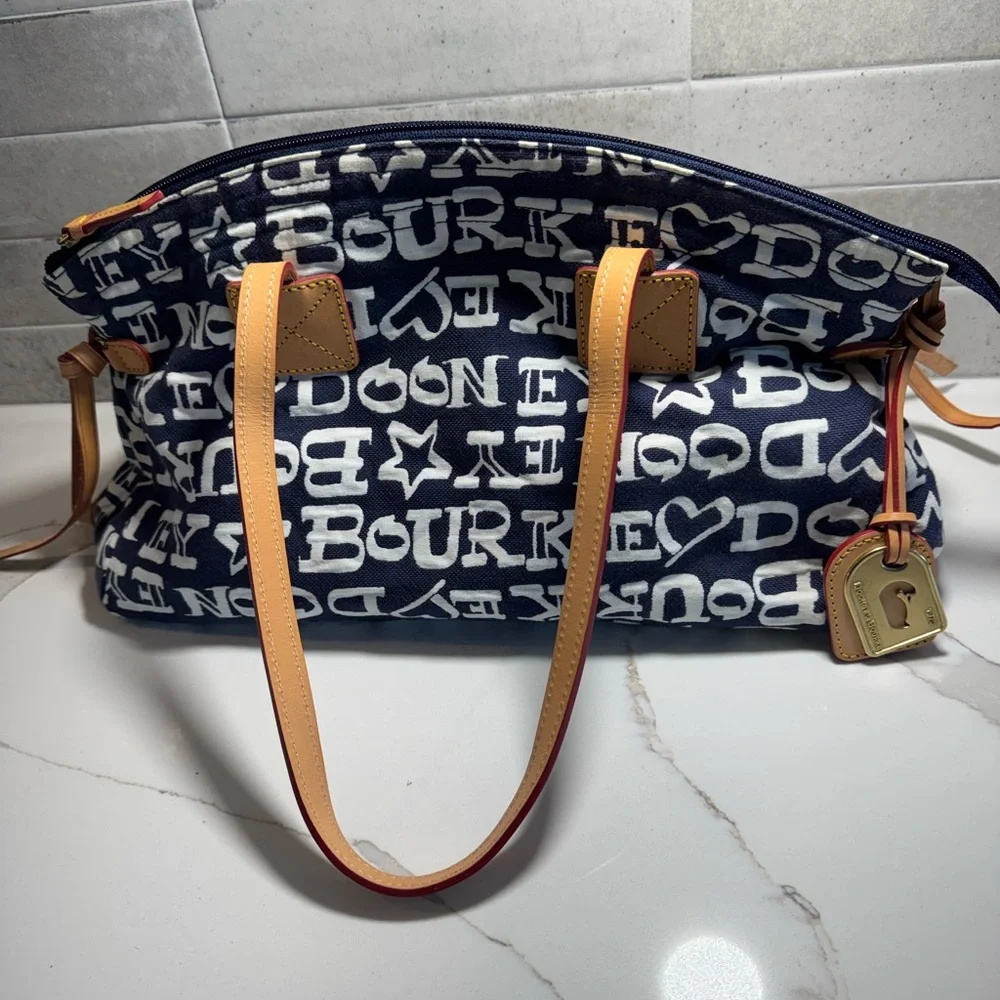 Dooney & Bourke Duffel Travel Bag, Signature Monogram Blue and White - Picture 3 of 10